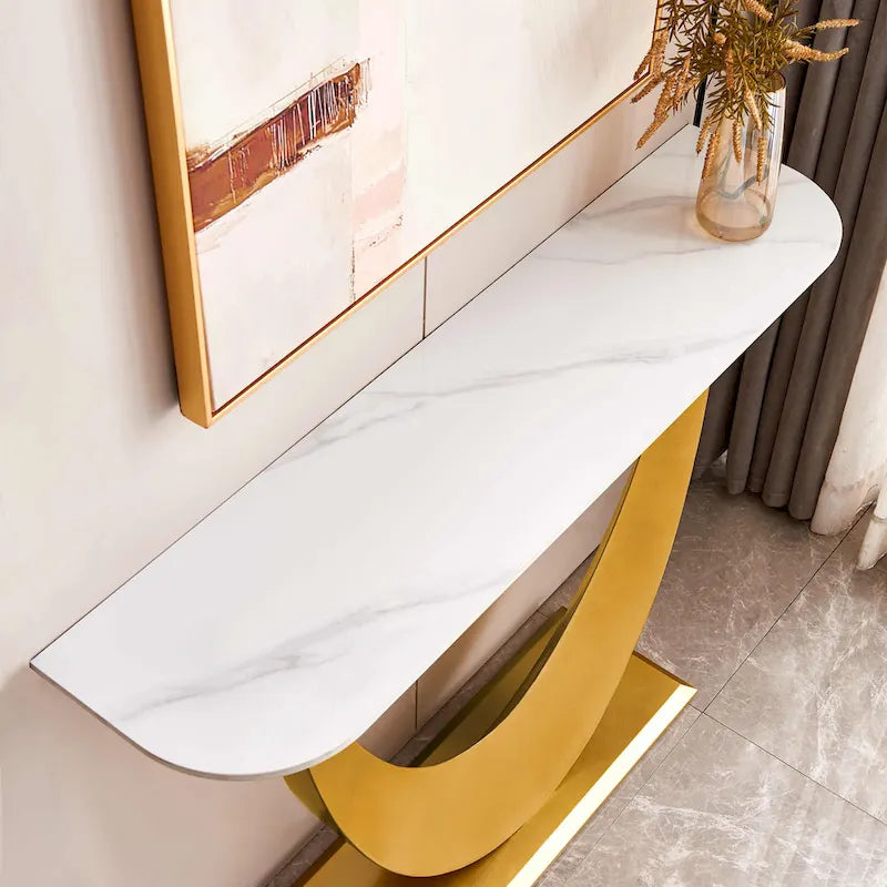 Contemporary Console Table with Elegant Design, Metal Frame, and Adjustable Foot Pads for Entryway 13