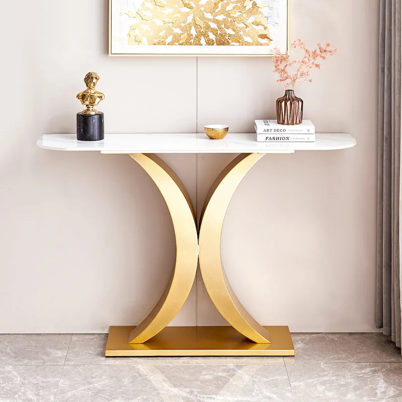 Contemporary Console Table with Elegant Design, Metal Frame, and Adjustable Foot Pads for Entryway 17