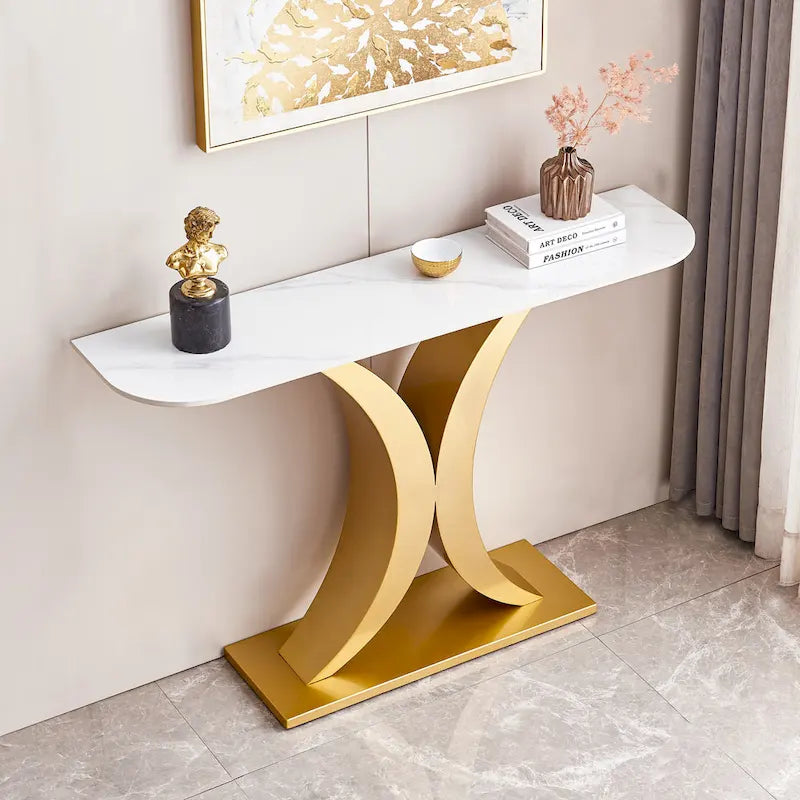 Contemporary Console Table with Elegant Design, Metal Frame, and Adjustable Foot Pads for Entryway 18