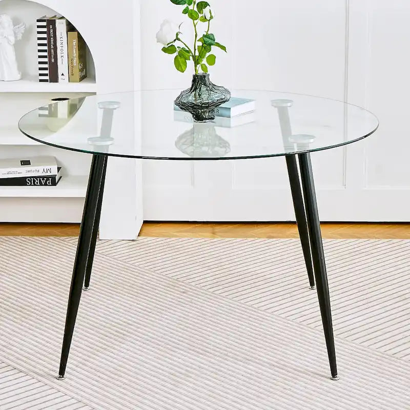 Contemporary Minimalist Glass Table with Premium Tempered Glass and Metal Frame 2