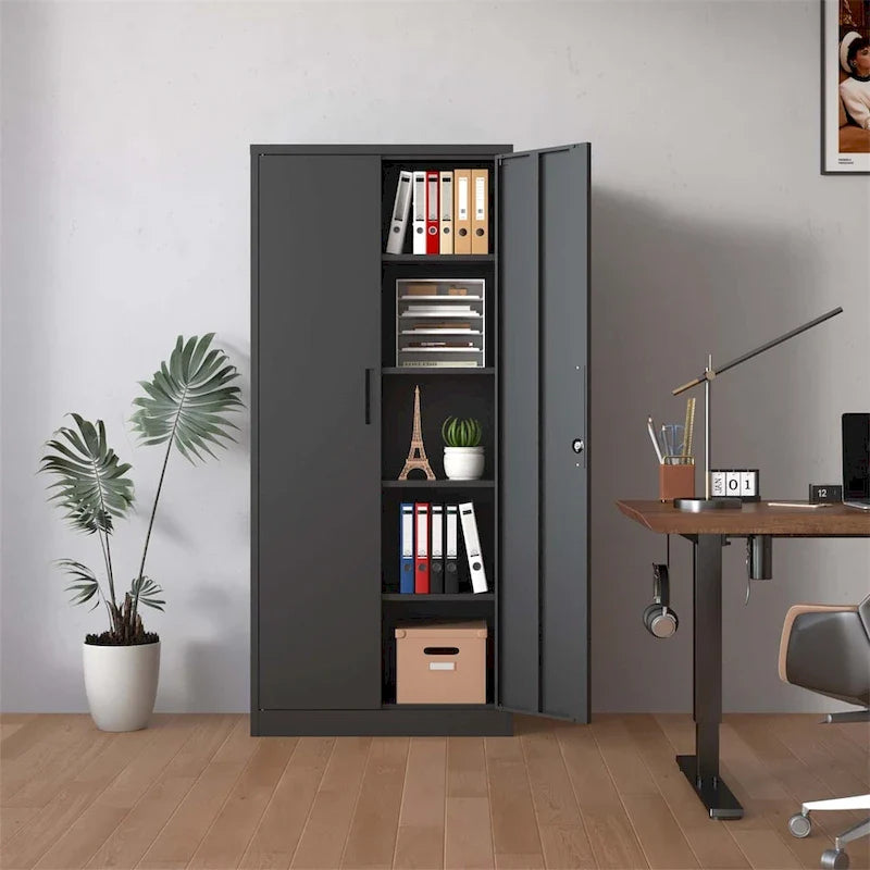 Steel Tool Storage Cabinet with Doors and 3 Shelves - Metal Garage Organizer 1