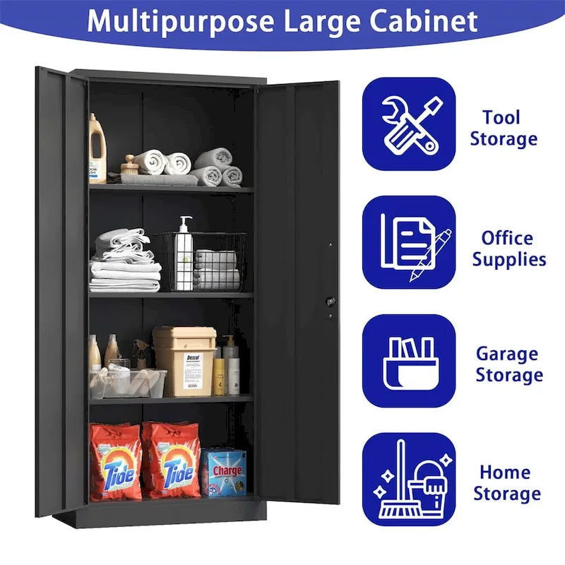 Steel Tool Storage Cabinet with Doors and 3 Shelves - Metal Garage Organizer 2