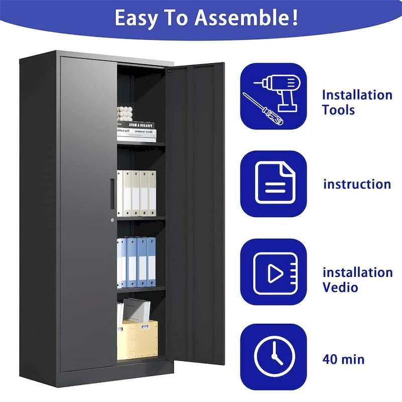 Steel Tool Storage Cabinet with Doors and 3 Shelves - Metal Garage Organizer 3