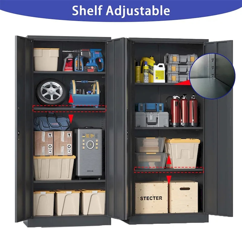 Steel Tool Storage Cabinet with Doors and 3 Shelves - Metal Garage Organizer 6