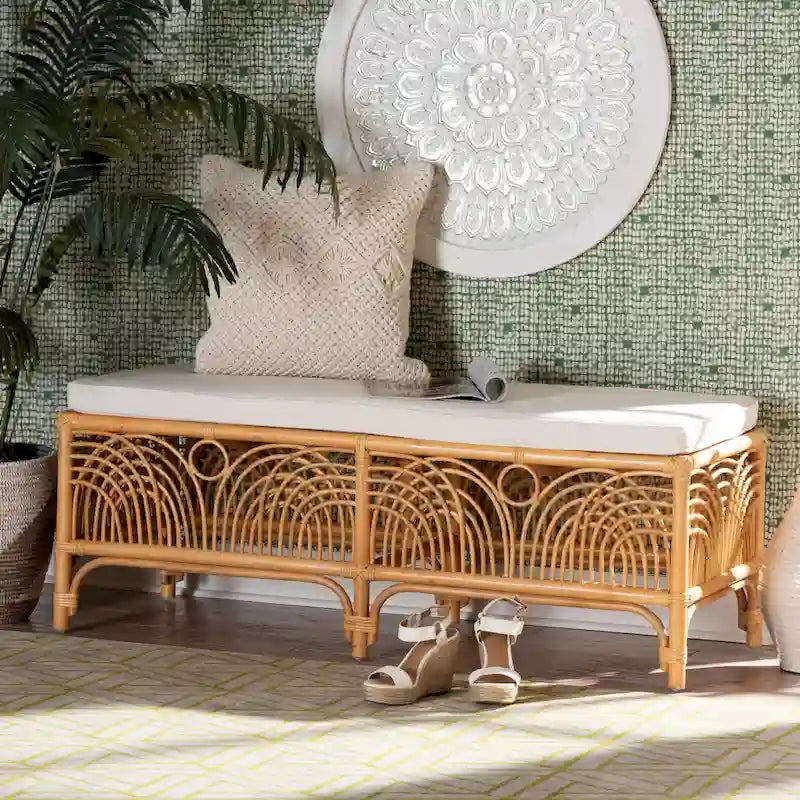 Bali & Pari Materra Contemporary Bohemian Natural Brown Rattan Bench 1