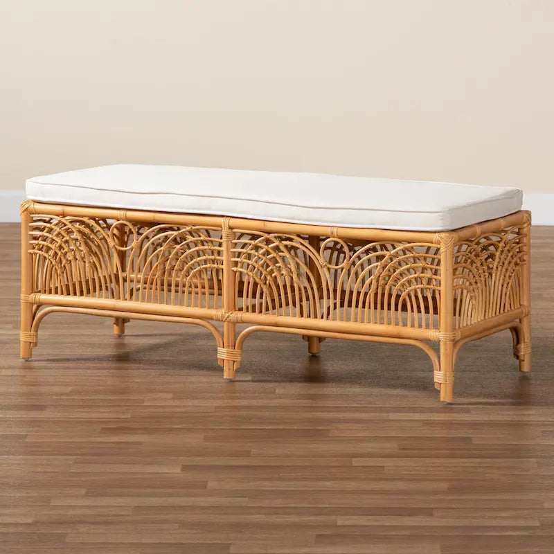 Bali & Pari Materra Contemporary Bohemian Natural Brown Rattan Bench 7