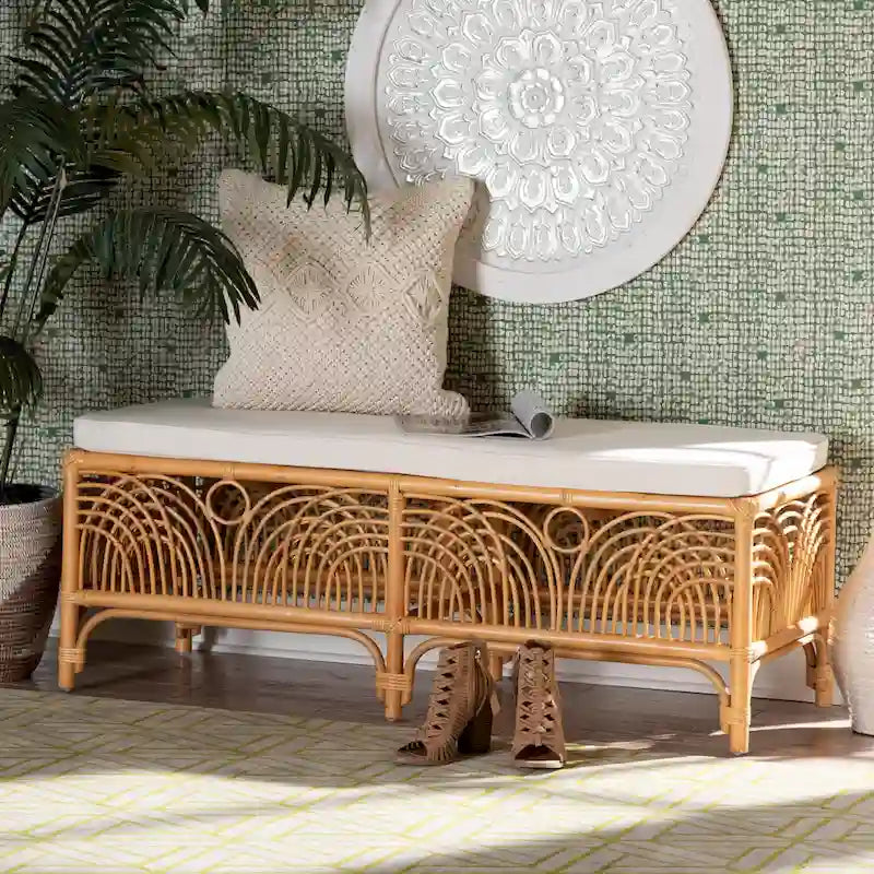 Bali & Pari Materra Contemporary Bohemian Natural Brown Rattan Bench 8