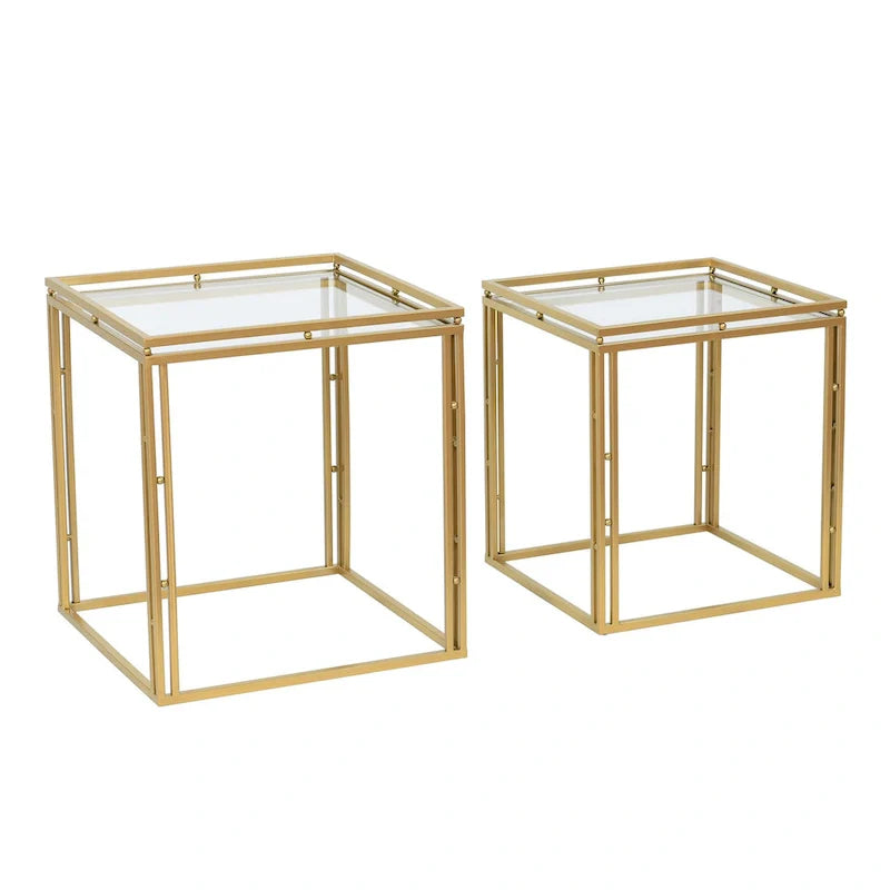 Set of 2 Antique Gold Nested Square Side Tables 1
