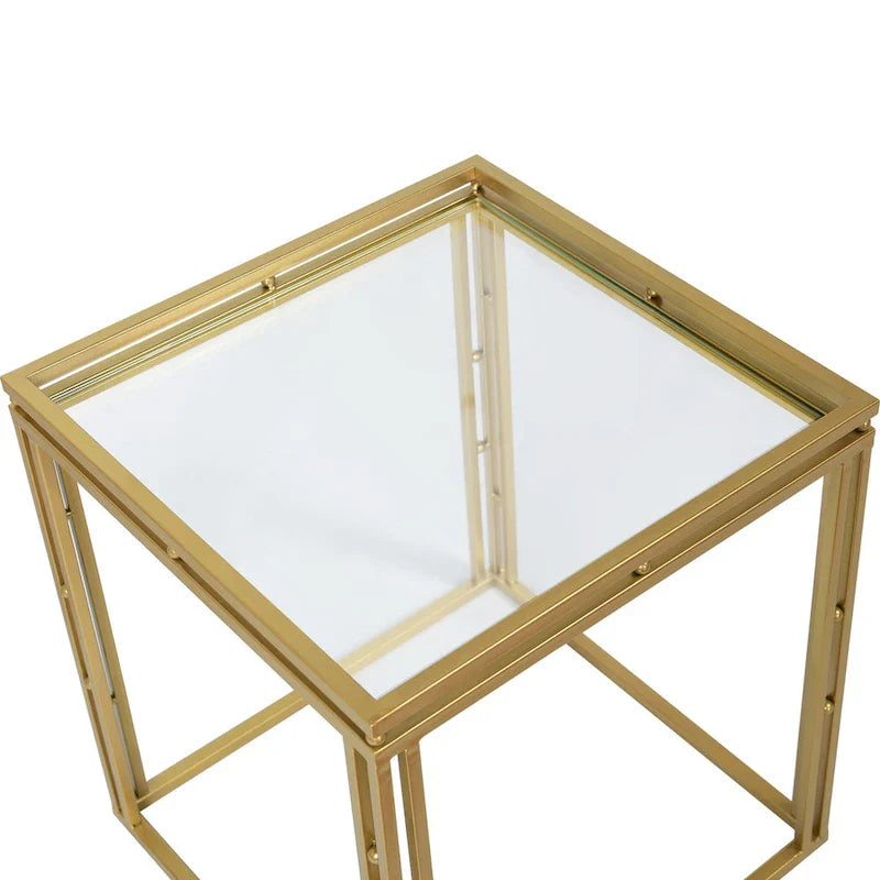 Set of 2 Antique Gold Nested Square Side Tables 4