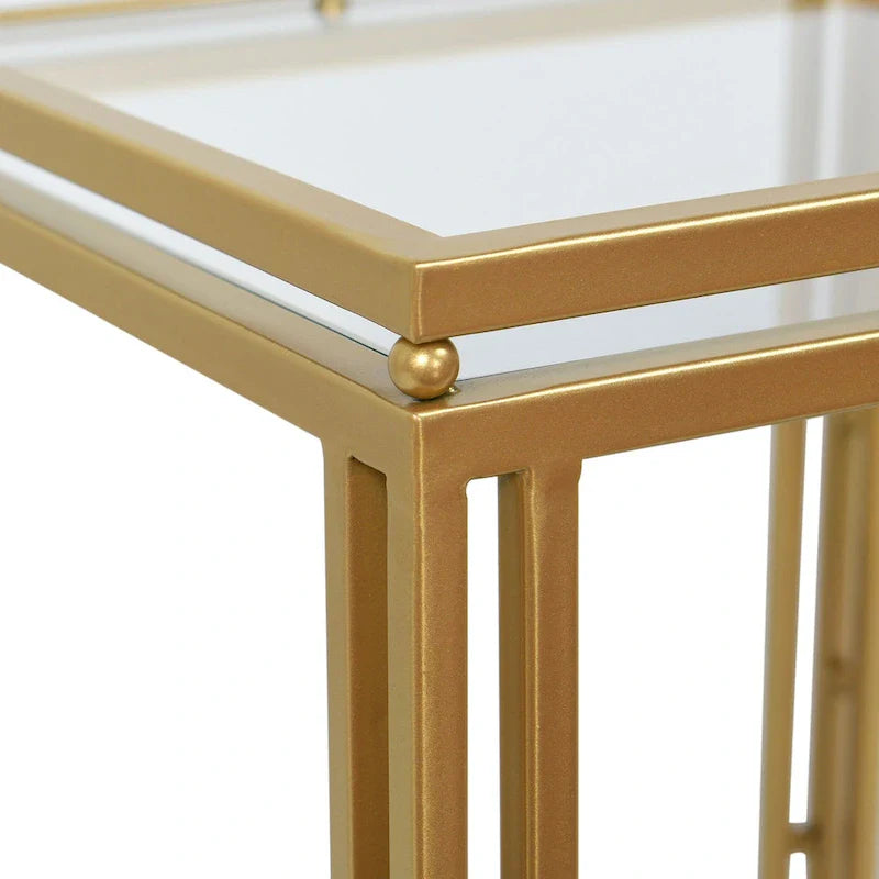 Set of 2 Antique Gold Nested Square Side Tables 5