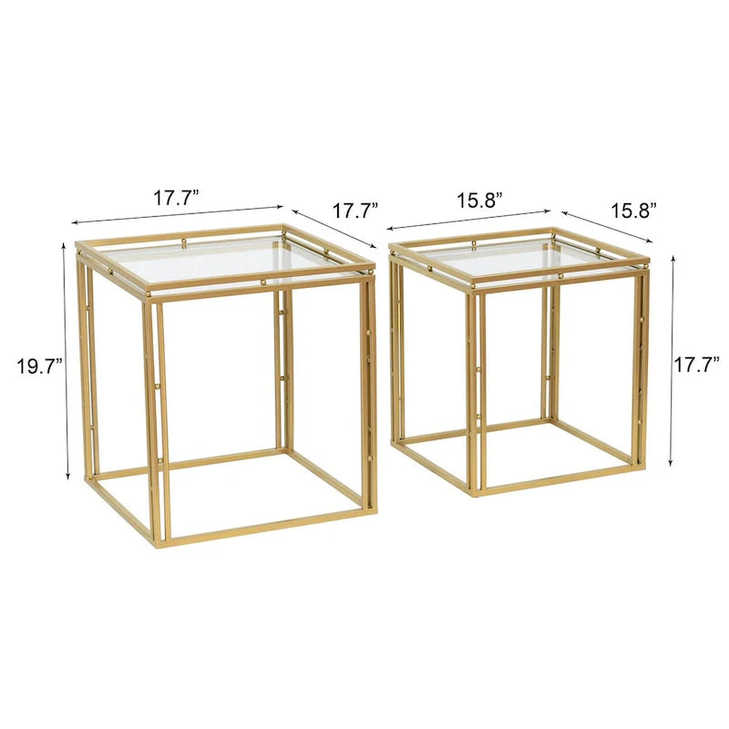 Set of 2 Antique Gold Nested Square Side Tables 6