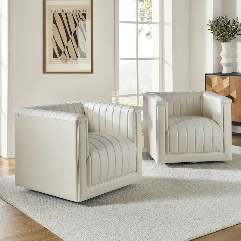 Set of 2 Esteban Modern Leather Swivel Barrel Chairs by HULALA HOME 27