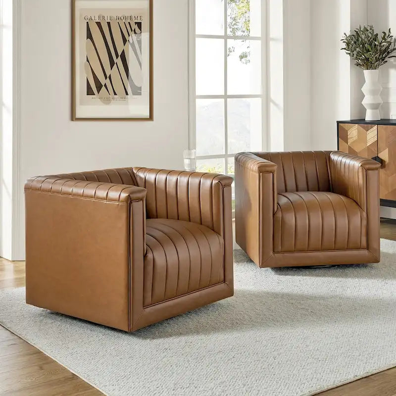 Set of 2 Esteban Modern Leather Swivel Barrel Chairs by HULALA HOME 28