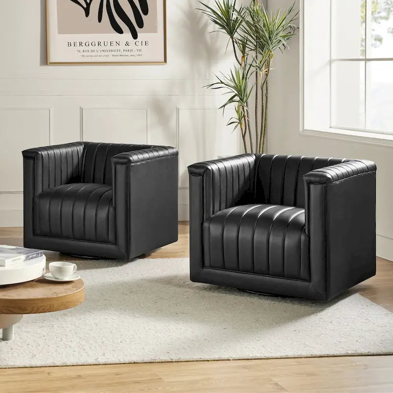 Set of 2 Esteban Modern Leather Swivel Barrel Chairs by HULALA HOME 29