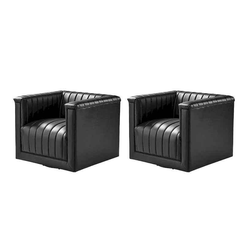 Set of 2 Esteban Modern Leather Swivel Barrel Chairs by HULALA HOME 5