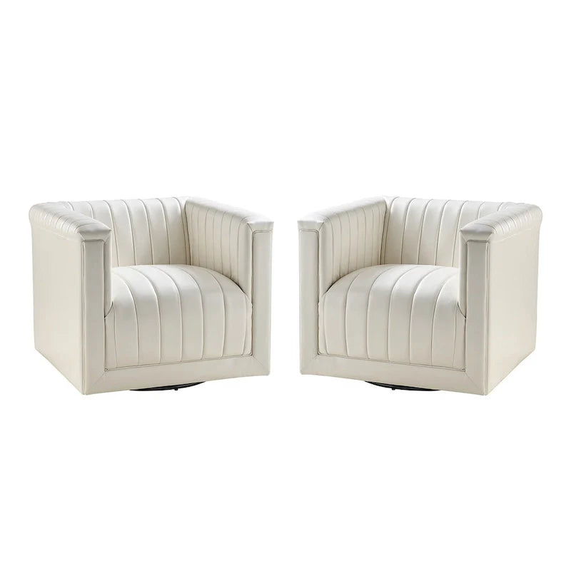 Set of 2 Esteban Modern Leather Swivel Barrel Chairs by HULALA HOME 12