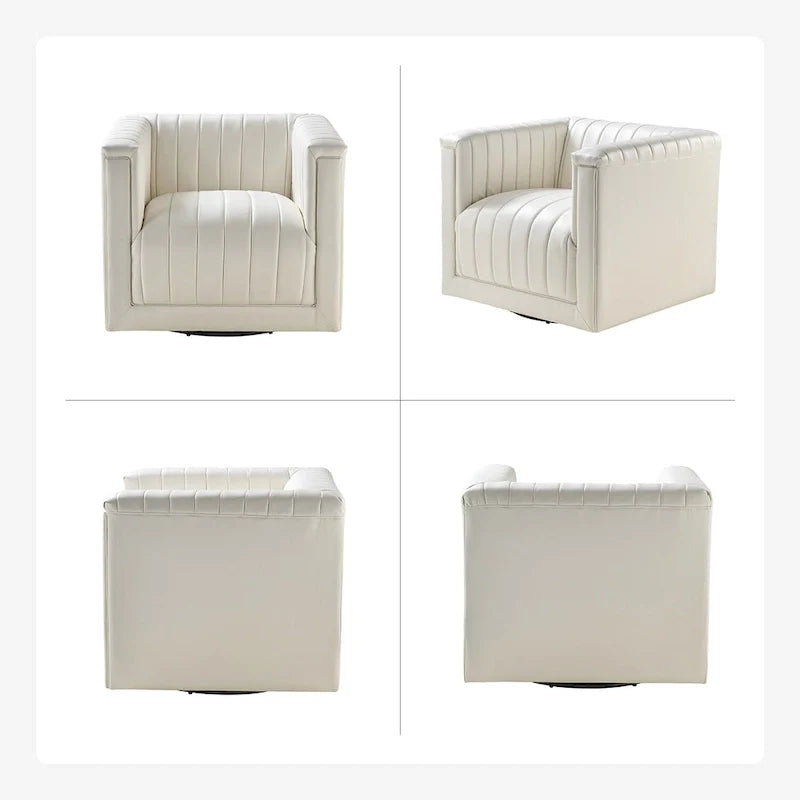 Set of 2 Esteban Modern Leather Swivel Barrel Chairs by HULALA HOME 17