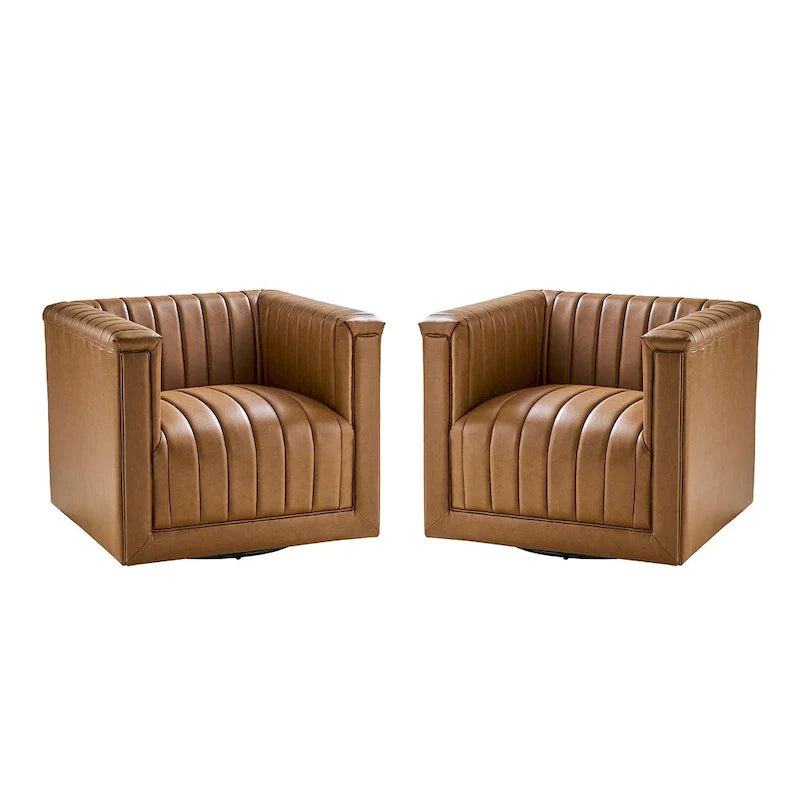 Set of 2 Esteban Modern Leather Swivel Barrel Chairs by HULALA HOME 20