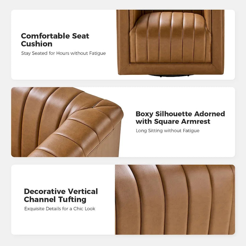Set of 2 Esteban Modern Leather Swivel Barrel Chairs by HULALA HOME 22