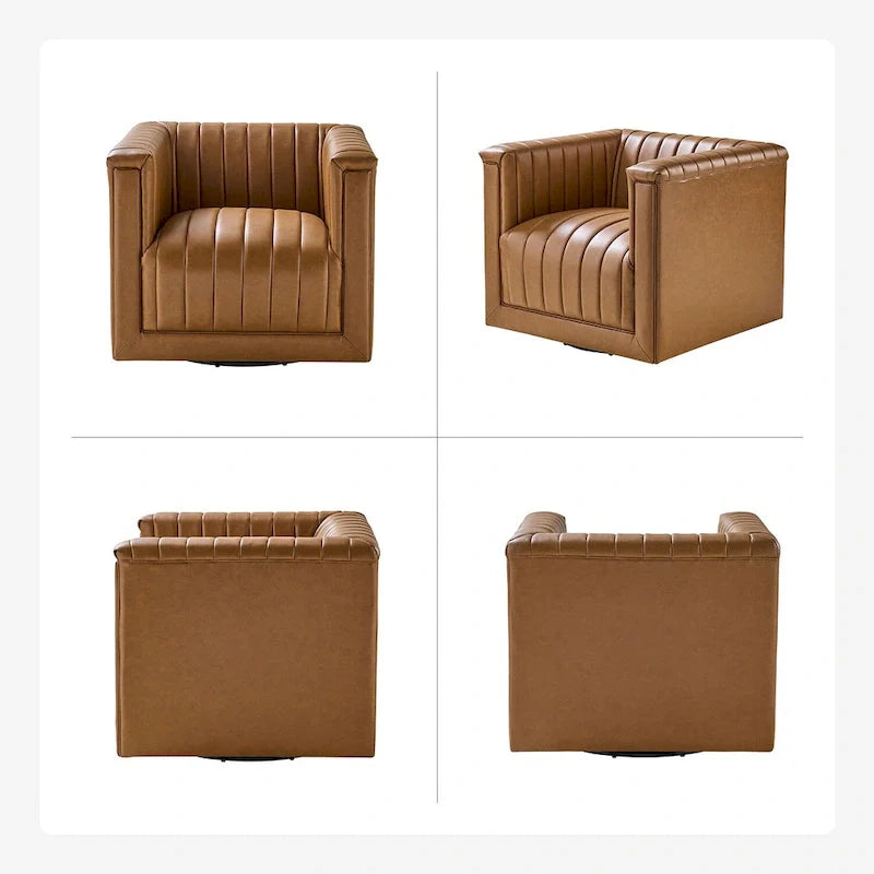 Set of 2 Esteban Modern Leather Swivel Barrel Chairs by HULALA HOME 24