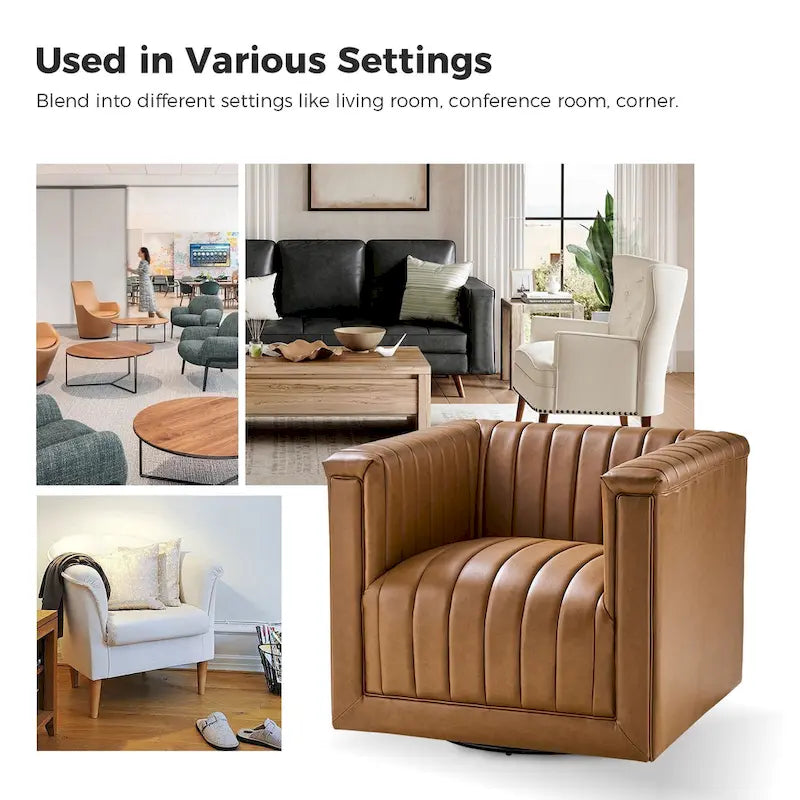 Set of 2 Esteban Modern Leather Swivel Barrel Chairs by HULALA HOME 26