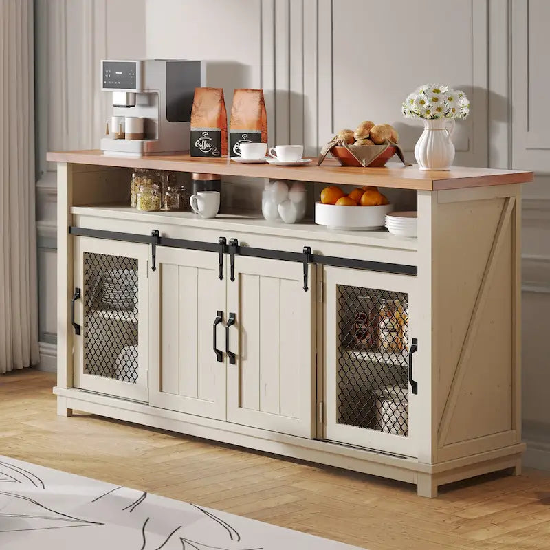 Moasis Farmhouse Industrial Sideboard Buffet Cabinet with Doors and Shelving 1