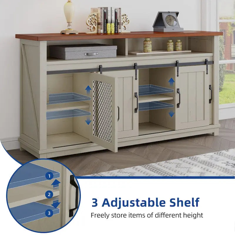 Moasis Farmhouse Industrial Sideboard Buffet Cabinet with Doors and Shelving 3