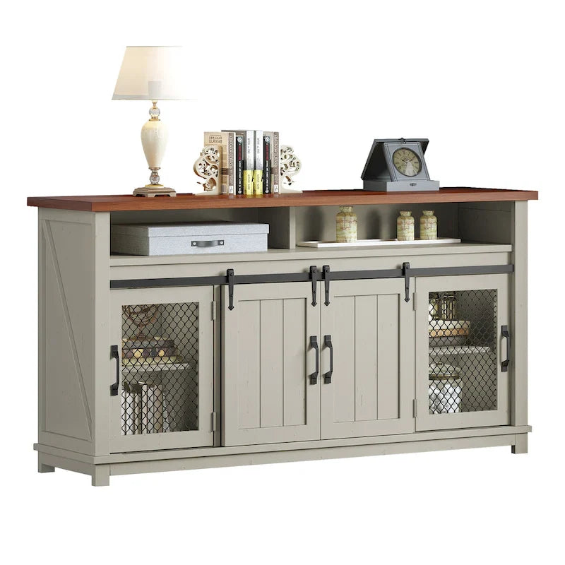 Moasis Farmhouse Industrial Sideboard Buffet Cabinet with Doors and Shelving 9