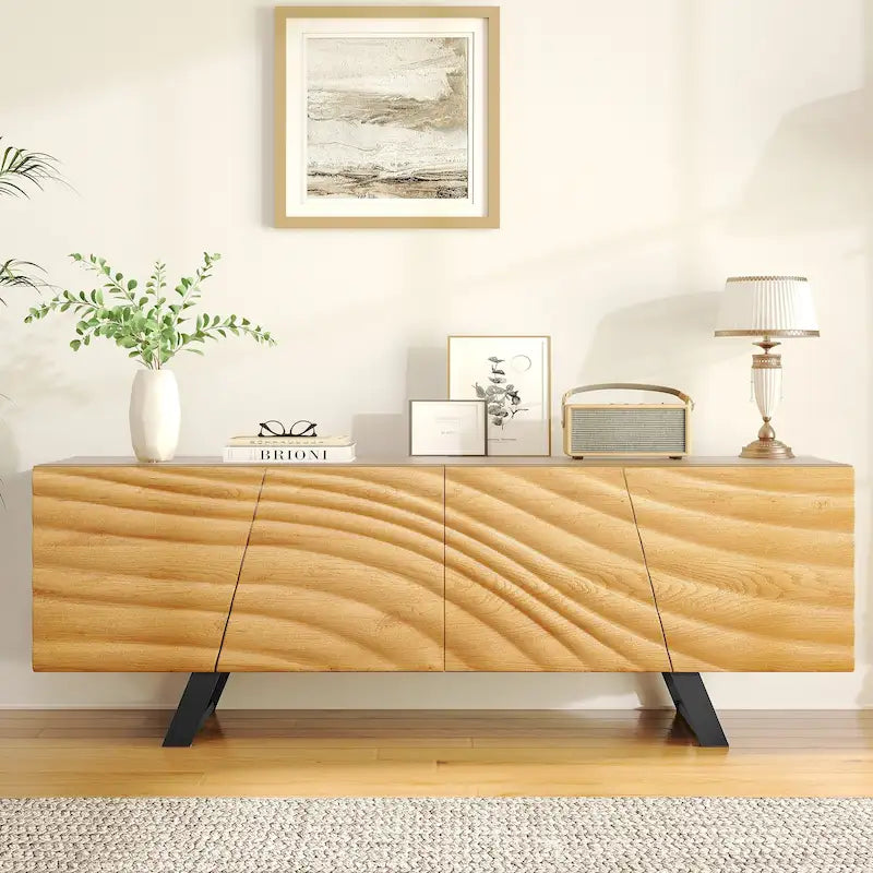 Moasis 63-Inch Water Ripple Relief 4-Door TV Stand - Stylish Storage Solution 14