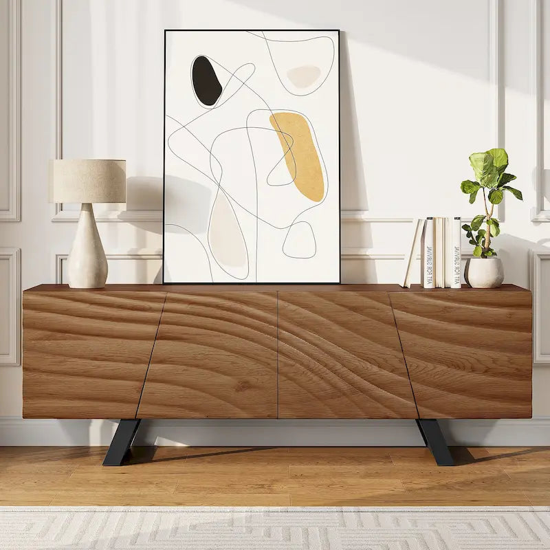 Moasis 63-Inch Water Ripple Relief 4-Door TV Stand - Stylish Storage Solution 15