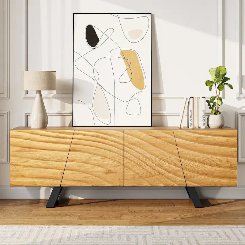 Moasis 63-Inch Water Ripple Relief 4-Door TV Stand - Stylish Storage Solution 2