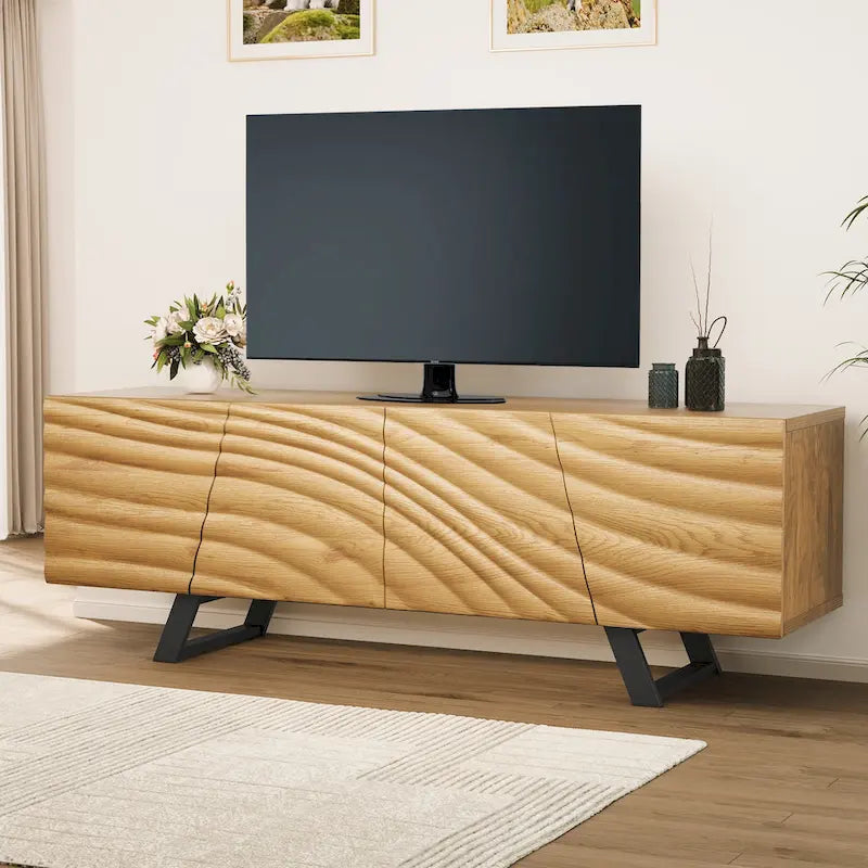 Moasis 63-Inch Water Ripple Relief 4-Door TV Stand - Stylish Storage Solution 3