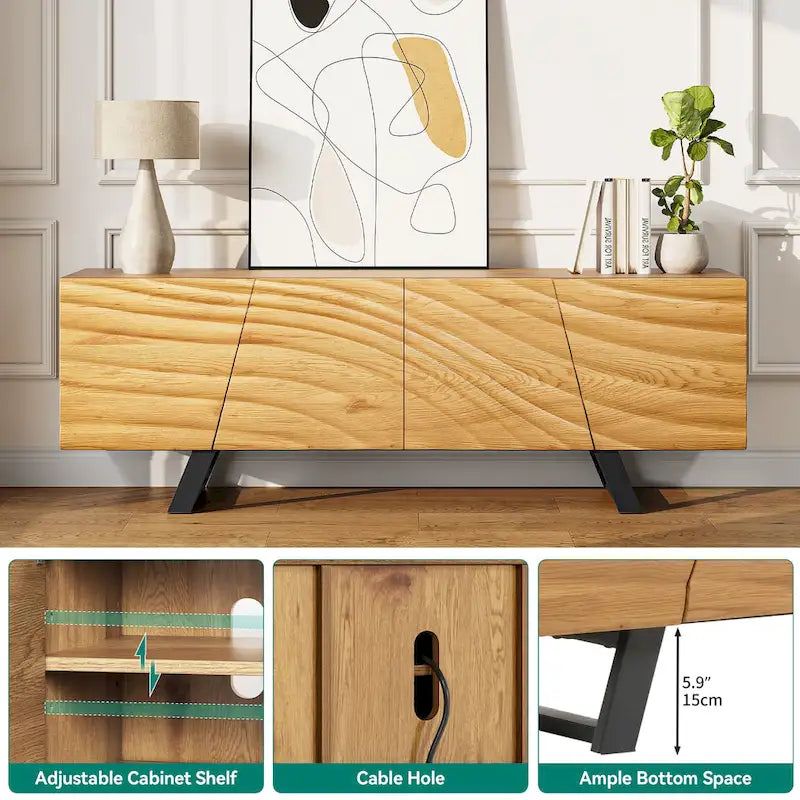 Moasis 63-Inch Water Ripple Relief 4-Door TV Stand - Stylish Storage Solution 4