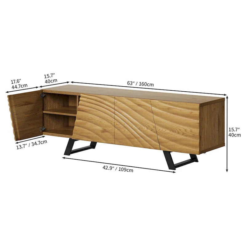 Moasis 63-Inch Water Ripple Relief 4-Door TV Stand - Stylish Storage Solution 8