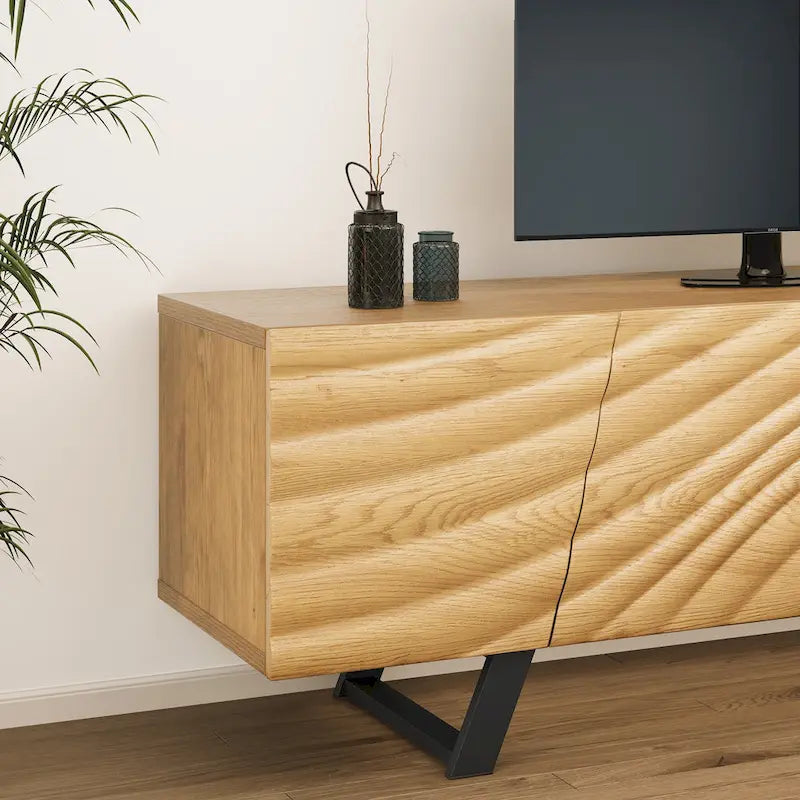 Moasis 63-Inch Water Ripple Relief 4-Door TV Stand - Stylish Storage Solution 12