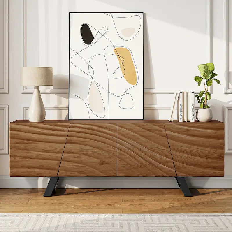 Moasis 63-Inch Water Ripple Relief 4-Door TV Stand - Stylish Storage Solution 13