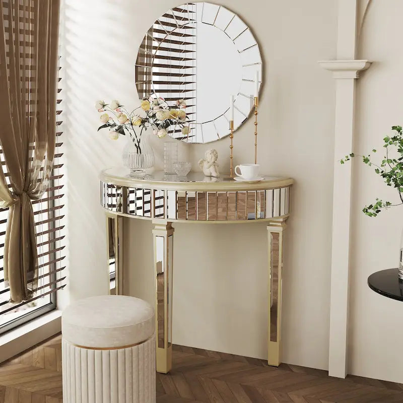 Silver Mirrored Half Moon Console Sofa Table - 35.4 x 31.6 Inches 3