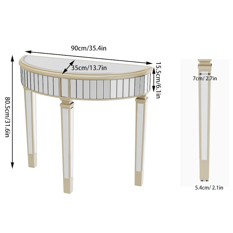 Silver Mirrored Half Moon Console Sofa Table - 35.4 x 31.6 Inches 4