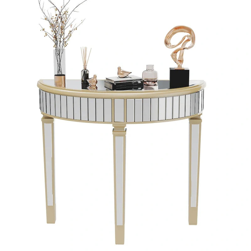 Silver Mirrored Half Moon Console Sofa Table - 35.4 x 31.6 Inches 5