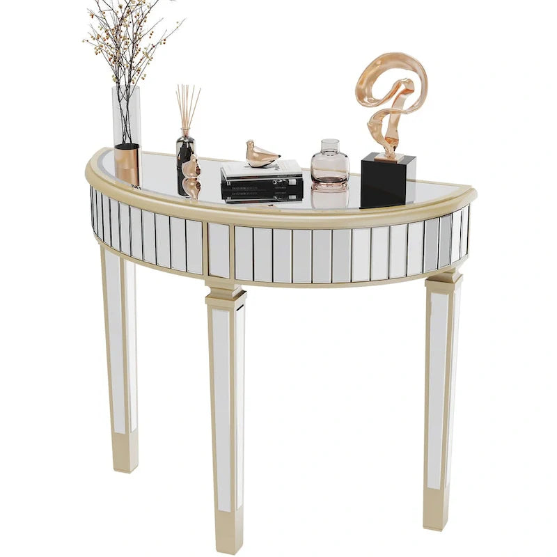 Silver Mirrored Half Moon Console Sofa Table - 35.4 x 31.6 Inches 6