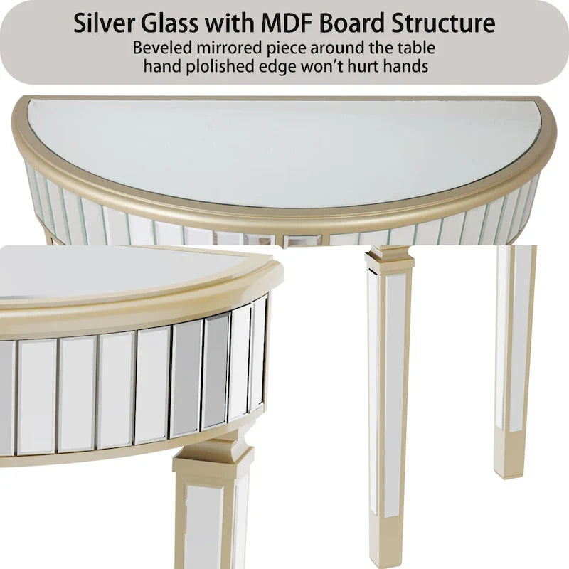 Silver Mirrored Half Moon Console Sofa Table - 35.4 x 31.6 Inches 7