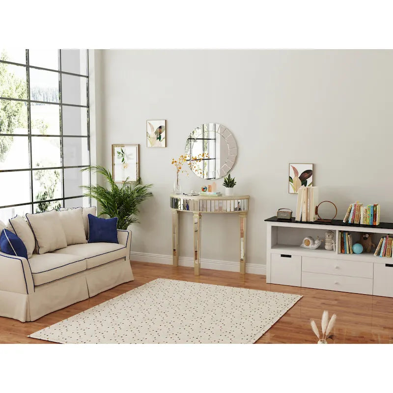 Silver Mirrored Half Moon Console Sofa Table - 35.4 x 31.6 Inches 10