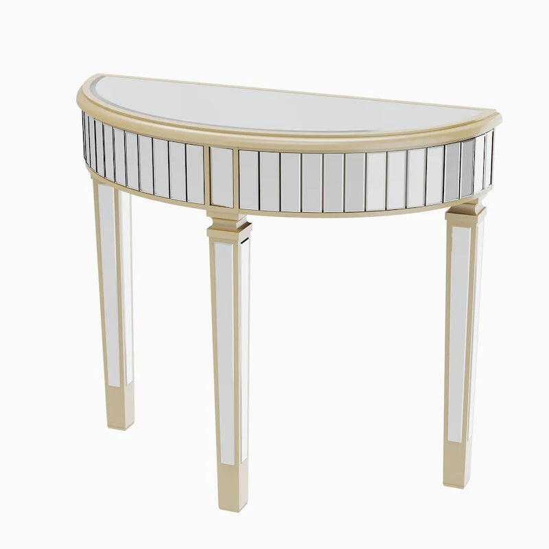 Silver Mirrored Half Moon Console Sofa Table - 35.4 x 31.6 Inches 13