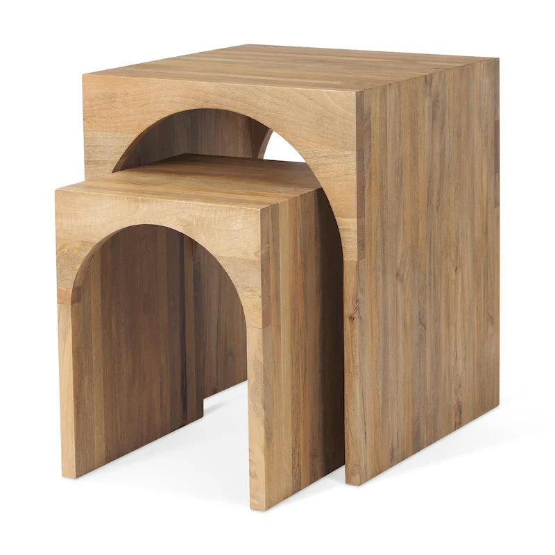 Chloe Set of 2 Light Brown Solid Wood Square Nesting Accent Tables - Dimensions: 20L x 20W x 24H 10