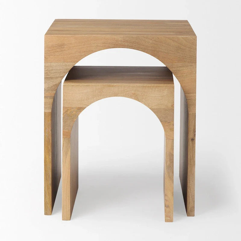 Chloe Set of 2 Light Brown Solid Wood Square Nesting Accent Tables - Dimensions: 20L x 20W x 24H 2