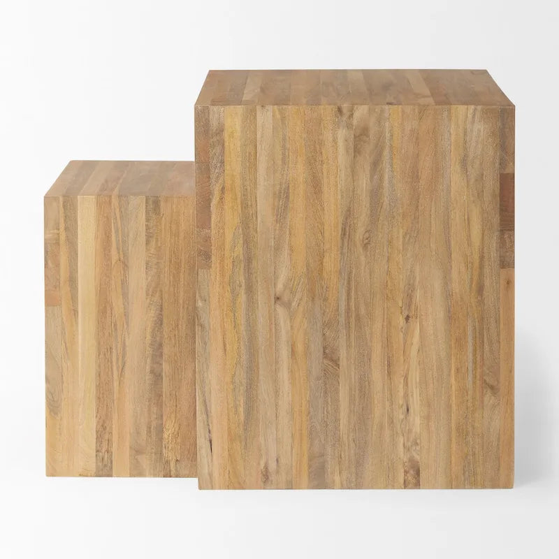 Chloe Set of 2 Light Brown Solid Wood Square Nesting Accent Tables - Dimensions: 20L x 20W x 24H 3