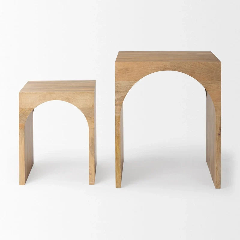 Chloe Set of 2 Light Brown Solid Wood Square Nesting Accent Tables - Dimensions: 20L x 20W x 24H 4
