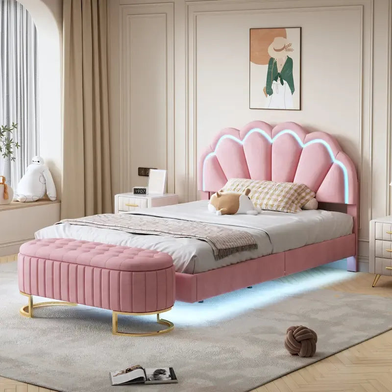 Full LED Platform Bed with Storage Ottoman - 2-Piece Bedroom Set 2