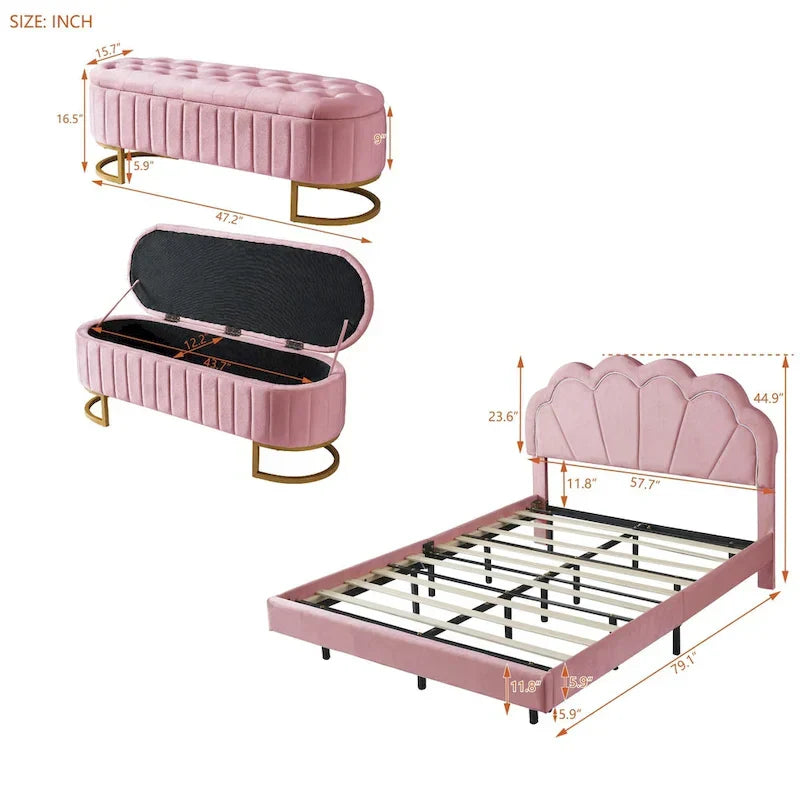 Full LED Platform Bed with Storage Ottoman - 2-Piece Bedroom Set 4