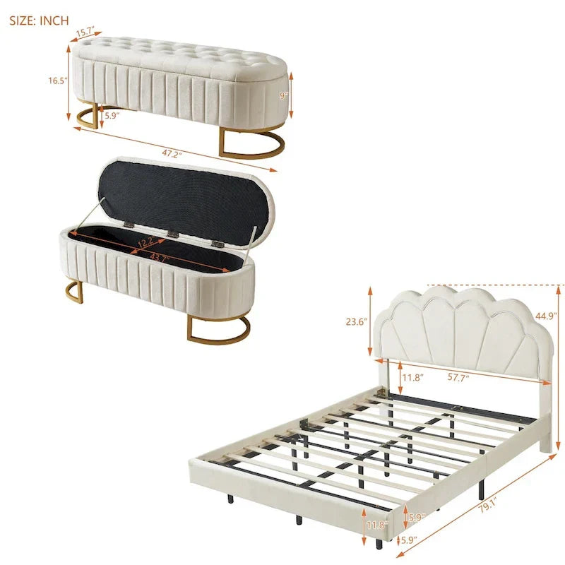 Full LED Platform Bed with Storage Ottoman - 2-Piece Bedroom Set 7